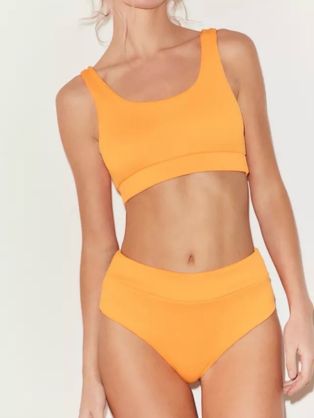 Lands' End Women's Tugless Ribbed Midkini and High Waisted Bottom Swimsuit Set L